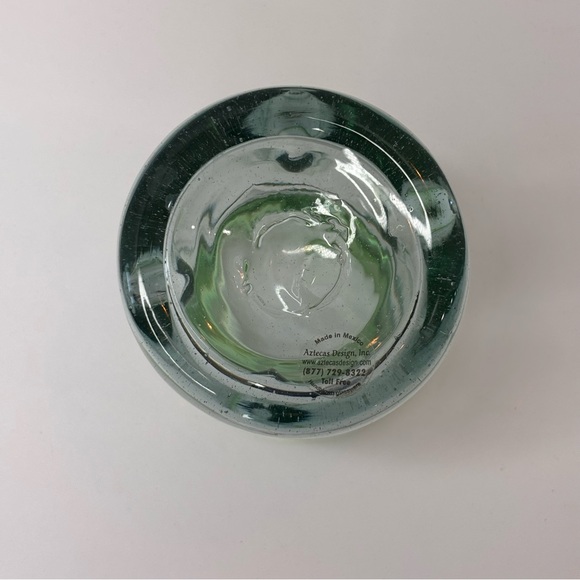 Azteca's Design Mexican Hand Blown Dimpled Drinking Glass Tumbler Clear/Green - Picture 6 of 11